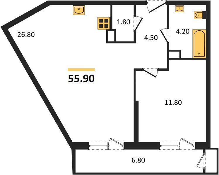 Фото №1: 1-комнатная квартира 55&nbsp;м², 10/24&nbsp;эт. - Краснодар, Карасунский внутригородской округ, мкр. Черёмушки, ул. Новороссийская, 96