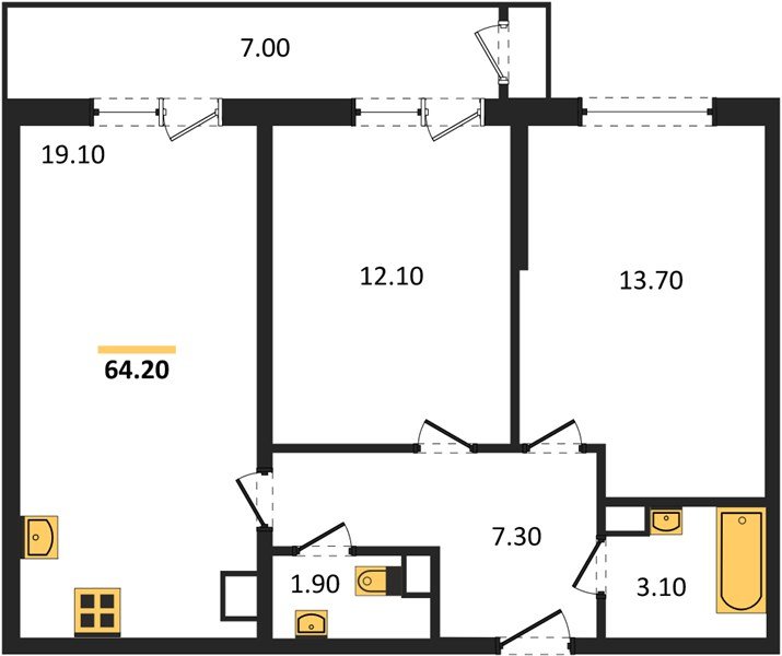 Фото №1: 2-комнатная квартира 64&nbsp;м², 3/24&nbsp;эт. - Краснодар, Карасунский внутригородской округ, мкр. Черёмушки, ул. Новороссийская, 96