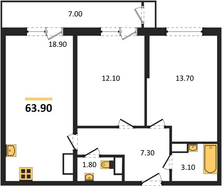 Фото №1: 2-комнатная квартира 63&nbsp;м², 13/24&nbsp;эт. - Краснодар, Карасунский внутригородской округ, мкр. Черёмушки, ул. Новороссийская, 96