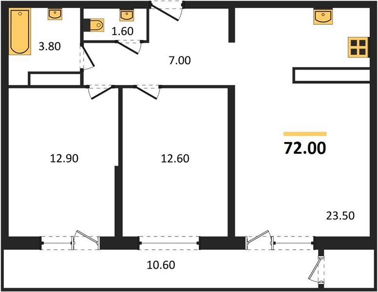 Фото №1: 2-комнатная квартира 72&nbsp;м², 24/24&nbsp;эт. - Краснодар, Карасунский внутригородской округ, мкр. Черёмушки, ул. Новороссийская, 96