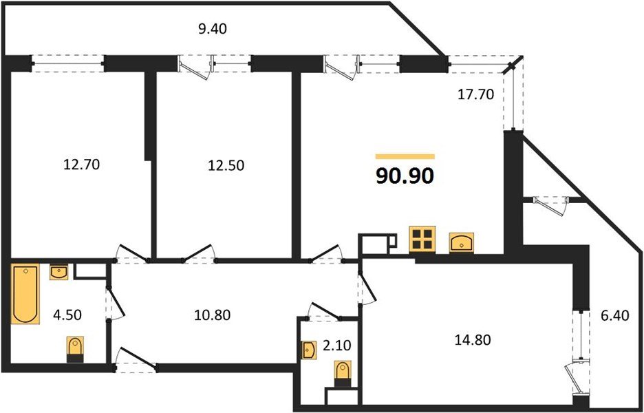 Фото №1: 3-комнатная квартира 90&nbsp;м², 22/24&nbsp;эт. - Краснодар, Карасунский внутригородской округ, мкр. Черёмушки, ул. Новороссийская, 96