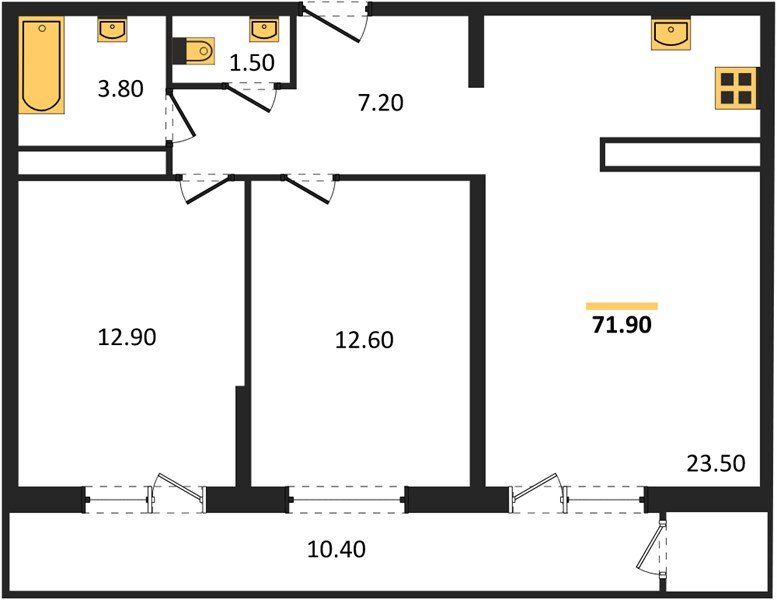 Фото №1: 2-комнатная квартира 71&nbsp;м², 24/24&nbsp;эт. - Краснодар, Карасунский внутригородской округ, мкр. Черёмушки, ул. Новороссийская, 96