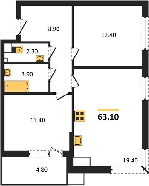 Фото №1: 2-комнатная квартира 63&nbsp;м², 3/18&nbsp;эт. - Краснодар, Прикубанский внутригородской округ, мкр. Парк Победы