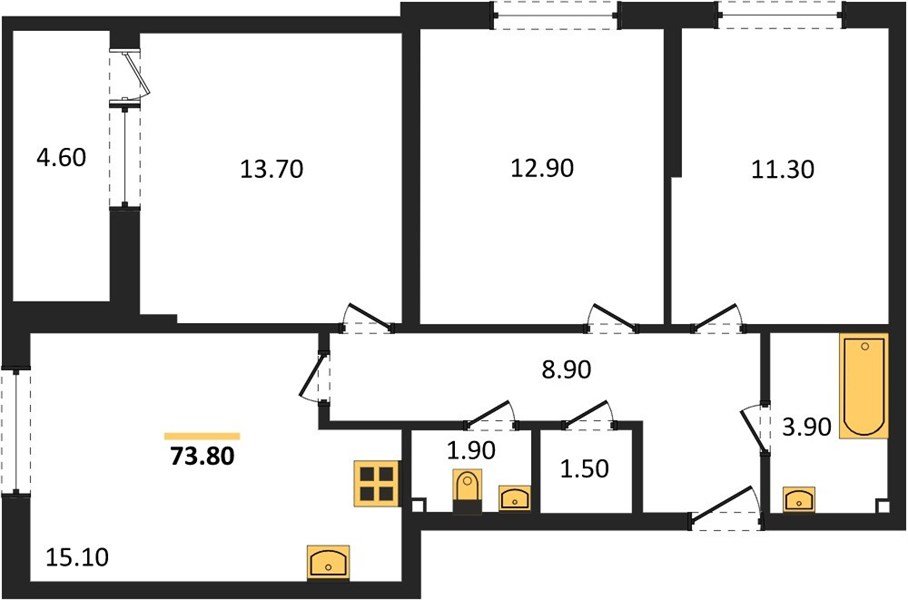Фото №1: 3-комнатная квартира 73&nbsp;м², 2/16&nbsp;эт. - Краснодар, Прикубанский внутригородской округ, мкр. жилой комплекс Самолёт-6