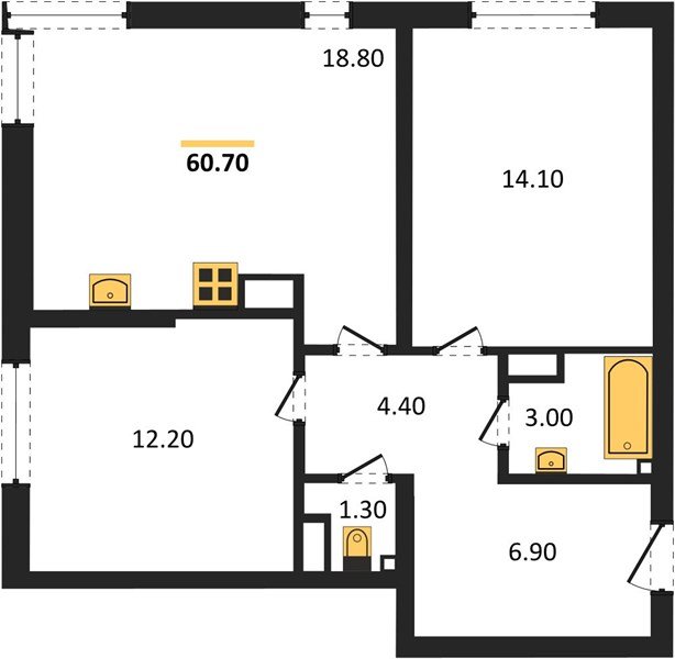 Фото №1: 2-комнатная квартира 60&nbsp;м², 13/16&nbsp;эт. - Краснодар, Прикубанский внутригородской округ, мкр. жилой комплекс Самолёт-6