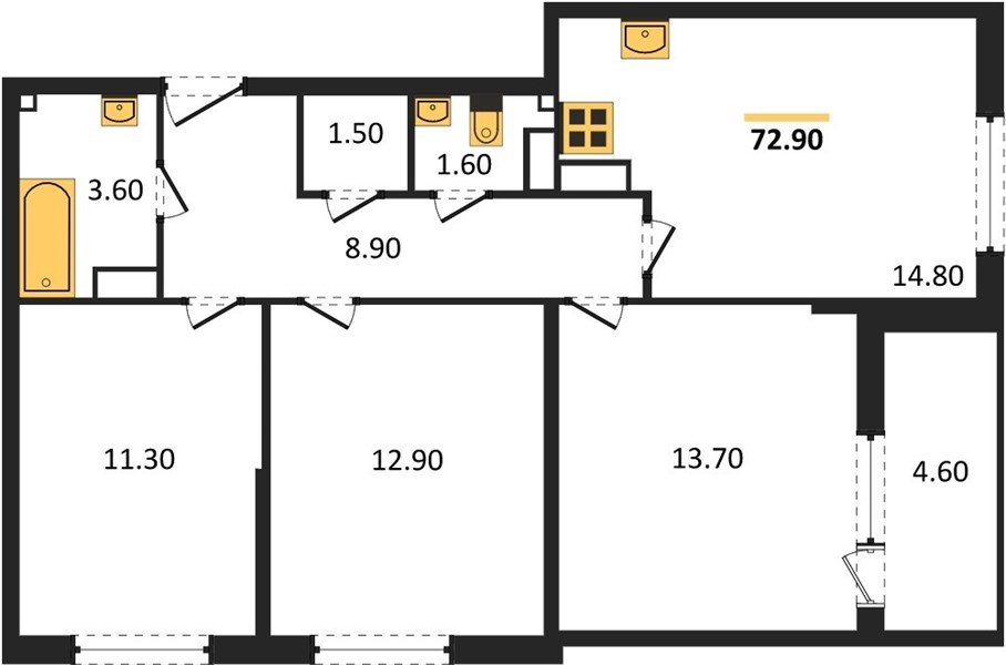 Фото №1: 3-комнатная квартира 72&nbsp;м², 13/16&nbsp;эт. - Краснодар, Прикубанский внутригородской округ, мкр. жилой комплекс Самолёт-6