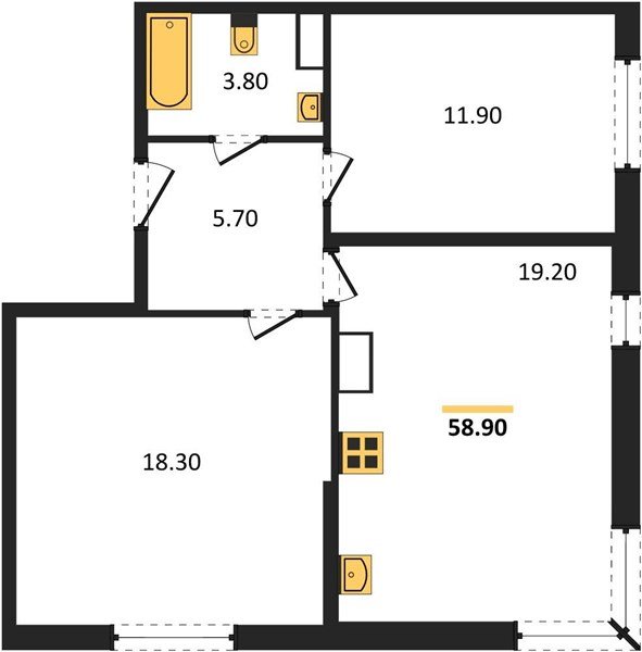 Фото №1: 2-комнатная квартира 58&nbsp;м², 12/16&nbsp;эт. - Краснодар, Прикубанский внутригородской округ, мкр. жилой комплекс Самолёт-6