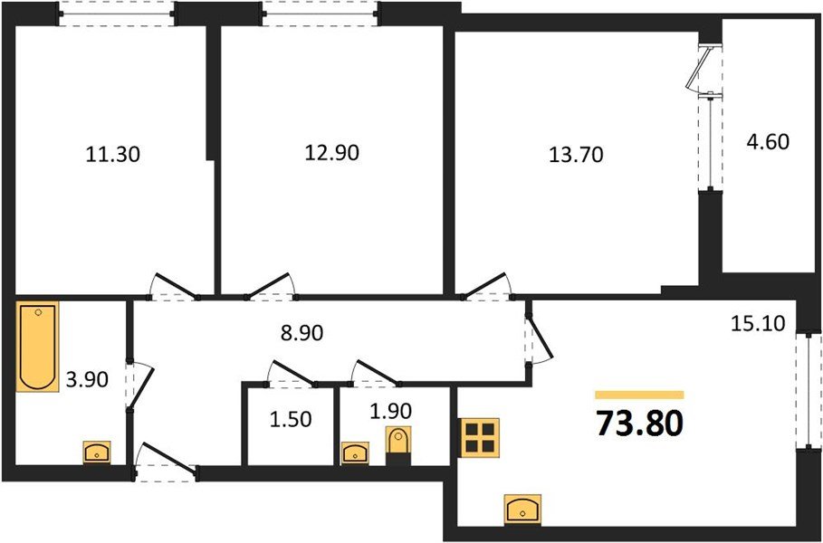 Фото №1: 3-комнатная квартира 73&nbsp;м², 2/16&nbsp;эт. - Краснодар, Прикубанский внутригородской округ, мкр. жилой комплекс Самолёт-6