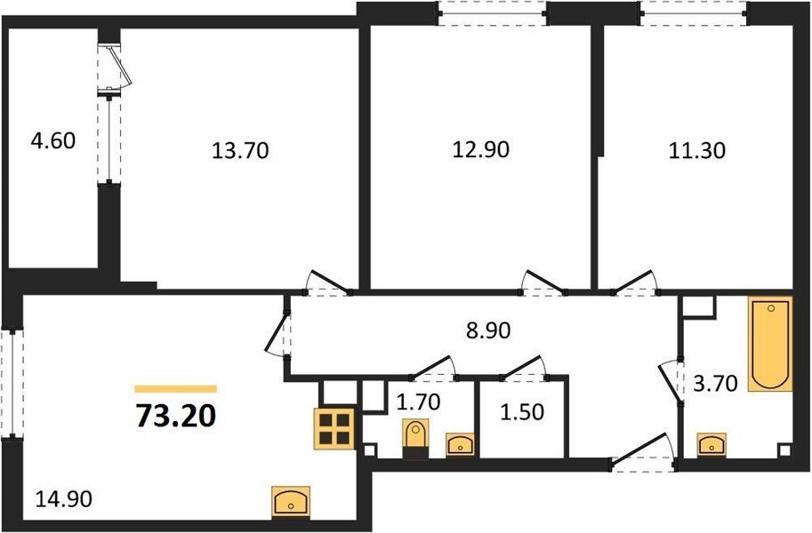 Фото №1: 3-комнатная квартира 73&nbsp;м², 4/16&nbsp;эт. - Краснодар, Прикубанский внутригородской округ, мкр. жилой комплекс Самолёт-6