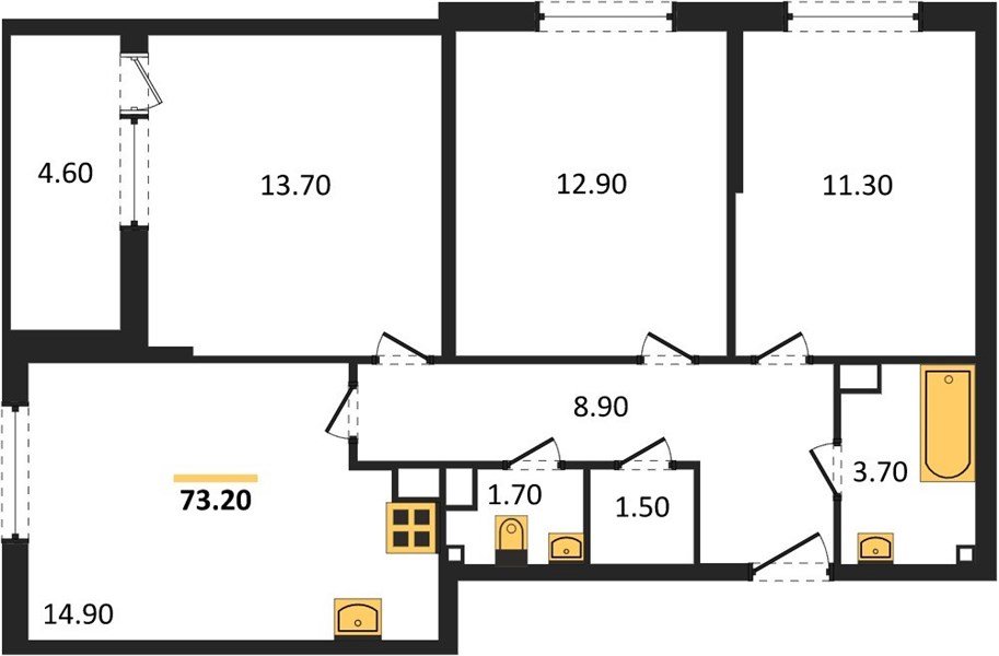 Фото №1: 3-комнатная квартира 73&nbsp;м², 9/16&nbsp;эт. - Краснодар, Прикубанский внутригородской округ, мкр. жилой комплекс Самолёт-6