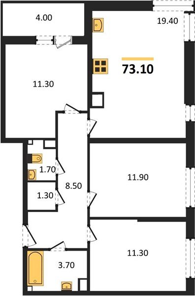 Фото №1: 3-комнатная квартира 73&nbsp;м², 7/16&nbsp;эт. - Краснодар, Прикубанский внутригородской округ, мкр. жилой комплекс Самолёт-6