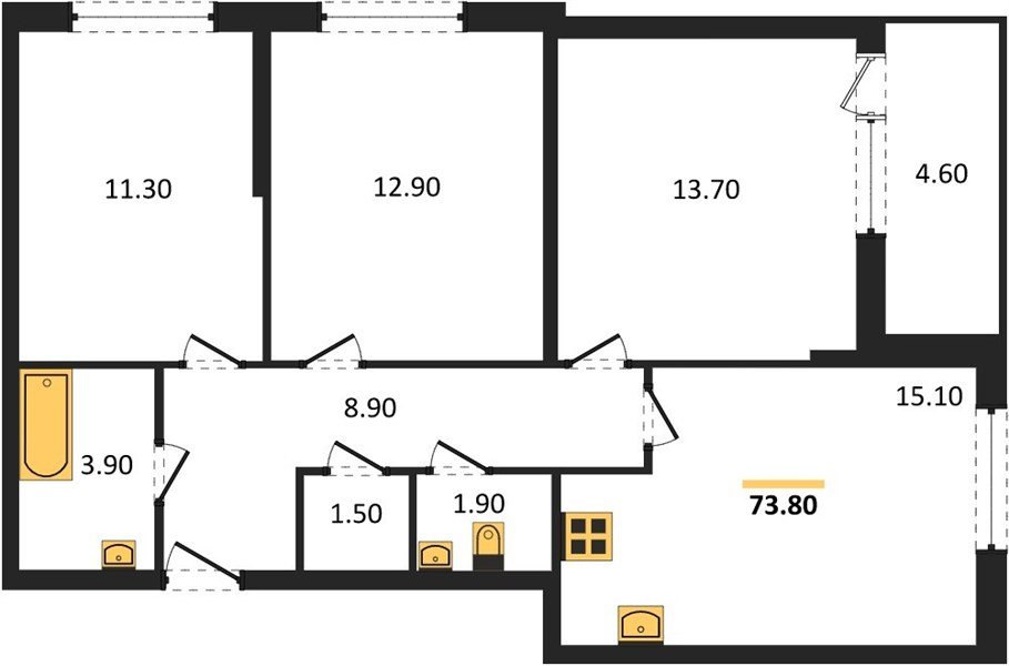 Фото №1: 3-комнатная квартира 73&nbsp;м², 2/16&nbsp;эт. - Краснодар, Прикубанский внутригородской округ, мкр. жилой комплекс Самолёт-6