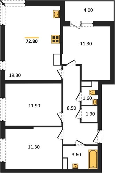 Фото №1: 3-комнатная квартира 72&nbsp;м², 12/16&nbsp;эт. - Краснодар, Прикубанский внутригородской округ, мкр. жилой комплекс Самолёт-6