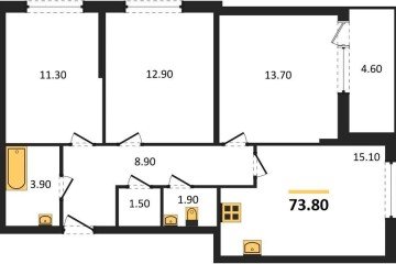 Фото №1: 3-комнатная квартира 73 м², 2/16 эт. - Краснодар, мкр. жилой комплекс Самолёт-6,