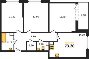 Фото №1: 3-комнатная квартира 73 м², 4/16 эт. - Краснодар, мкр. жилой комплекс Самолёт-6,
