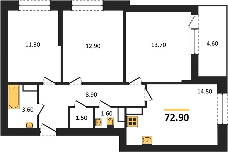 Фото №1: 3-комнатная квартира 72&nbsp;м², 14/16&nbsp;эт. - Краснодар, Прикубанский внутригородской округ, мкр. жилой комплекс Самолёт-6