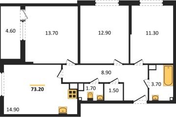 Фото №1: 3-комнатная квартира 73 м², 7/16 эт. - Краснодар, мкр. жилой комплекс Самолёт-6,