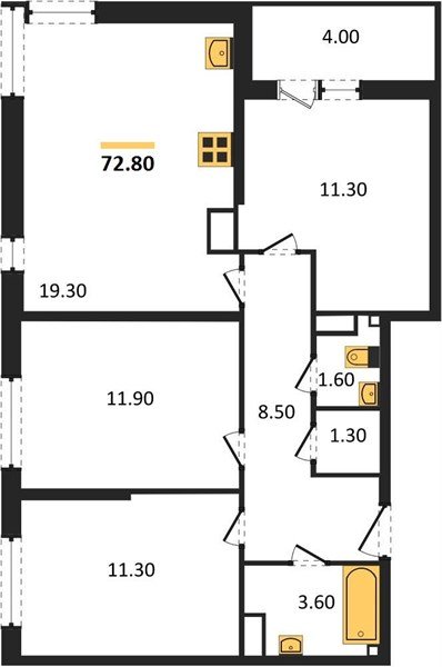 Фото №1: 3-комнатная квартира 72&nbsp;м², 13/16&nbsp;эт. - Краснодар, Прикубанский внутригородской округ, мкр. жилой комплекс Самолёт-6