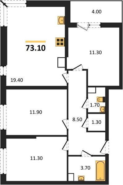 Фото №1: 3-комнатная квартира 73&nbsp;м², 4/16&nbsp;эт. - Краснодар, Прикубанский внутригородской округ, мкр. жилой комплекс Самолёт-6