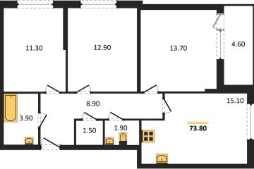 Фото №1: 3-комнатная квартира 73 м², 1/16 эт. - Краснодар, мкр. жилой комплекс Самолёт-6,