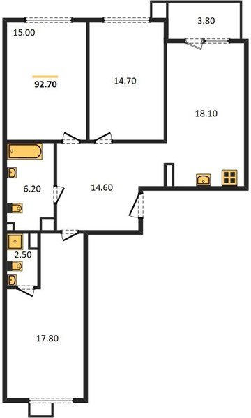 Фото №1: 3-комнатная квартира 92&nbsp;м², 6/9&nbsp;эт. - Краснодар, Прикубанский внутригородской округ, мкр. Парк Победы, ул. имени Героя Дангириева, 2