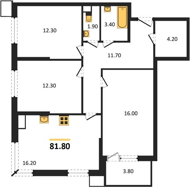 Фото №1: 3-комнатная квартира 81&nbsp;м², 9/18&nbsp;эт. - Краснодар, Прикубанский внутригородской округ, мкр. Парк Победы, ул. имени Героя Дангириева, 2к1