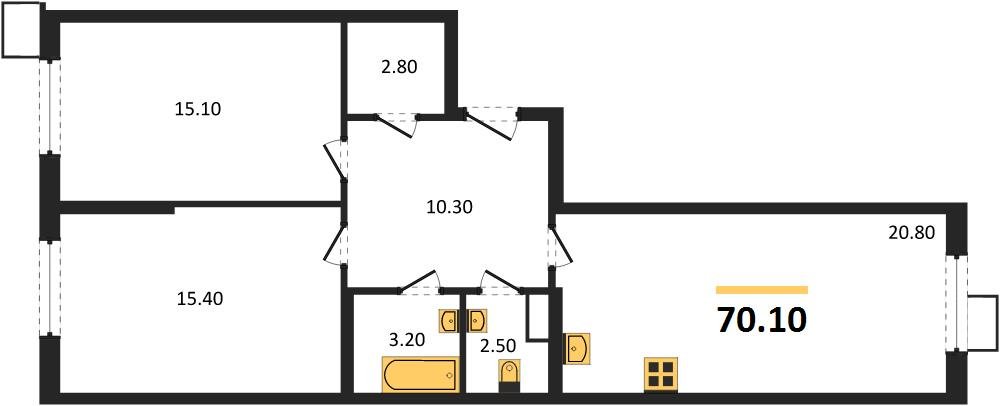 Фото №1: 2-комнатная квартира 70&nbsp;м², 2/18&nbsp;эт. - Краснодар, Прикубанский внутригородской округ, мкр. Парк Победы, ул. имени Героя Дангириева, 2к1