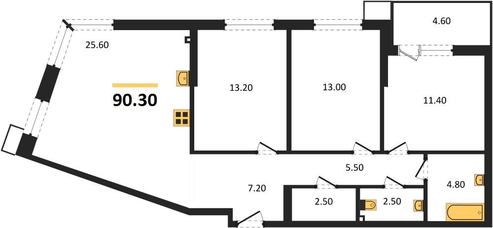 Фото №1: 3-комнатная квартира 90&nbsp;м², 2/18&nbsp;эт. - Краснодар, Прикубанский внутригородской округ, мкр. Парк Победы, ул. имени Героя Дангириева, 2к1