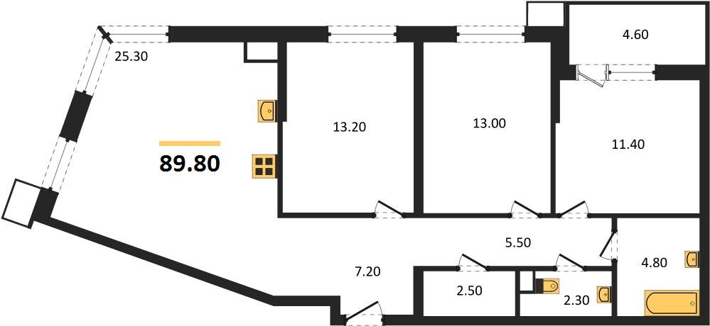 Фото №1: 3-комнатная квартира 89&nbsp;м², 6/18&nbsp;эт. - Краснодар, Прикубанский внутригородской округ, мкр. Парк Победы, ул. имени Героя Дангириева, 2к1