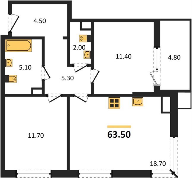 Фото №1: 2-комнатная квартира 63&nbsp;м², 7/18&nbsp;эт. - Краснодар, Прикубанский внутригородской округ, мкр. Парк Победы, ул. имени Героя Дангириева, 2к1