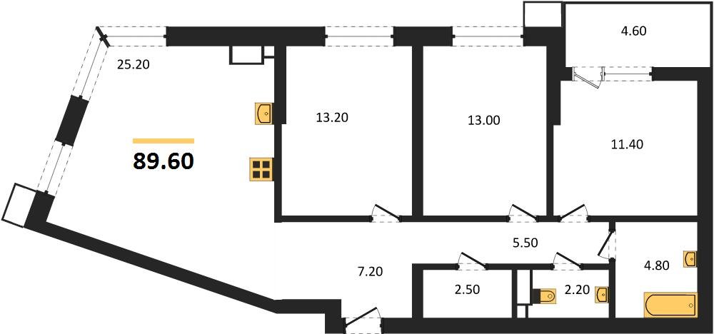 Фото №1: 3-комнатная квартира 89&nbsp;м², 12/18&nbsp;эт. - Краснодар, Прикубанский внутригородской округ, мкр. Парк Победы, ул. имени Героя Дангириева, 2к1