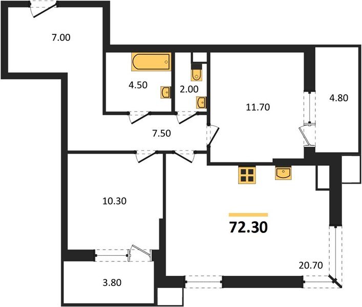 Фото №1: 2-комнатная квартира 72&nbsp;м², 9/18&nbsp;эт. - Краснодар, Прикубанский внутригородской округ, мкр. Парк Победы, ул. имени Героя Дангириева, 2к1