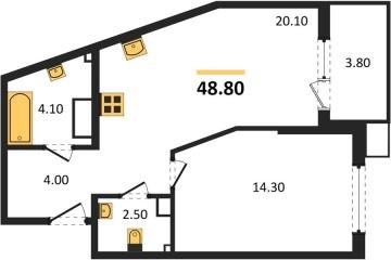 Фото №1: 1-комнатная квартира 48 м², 6/18 эт. - Краснодар, мкр. Парк Победы,