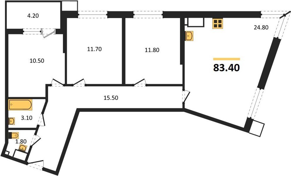 Фото №1: 3-комнатная квартира 83&nbsp;м², 12/18&nbsp;эт. - Краснодар, Прикубанский внутригородской округ, мкр. Парк Победы