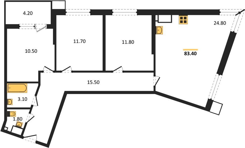 Фото №1: 3-комнатная квартира 83&nbsp;м², 13/18&nbsp;эт. - Краснодар, Прикубанский внутригородской округ, мкр. Парк Победы