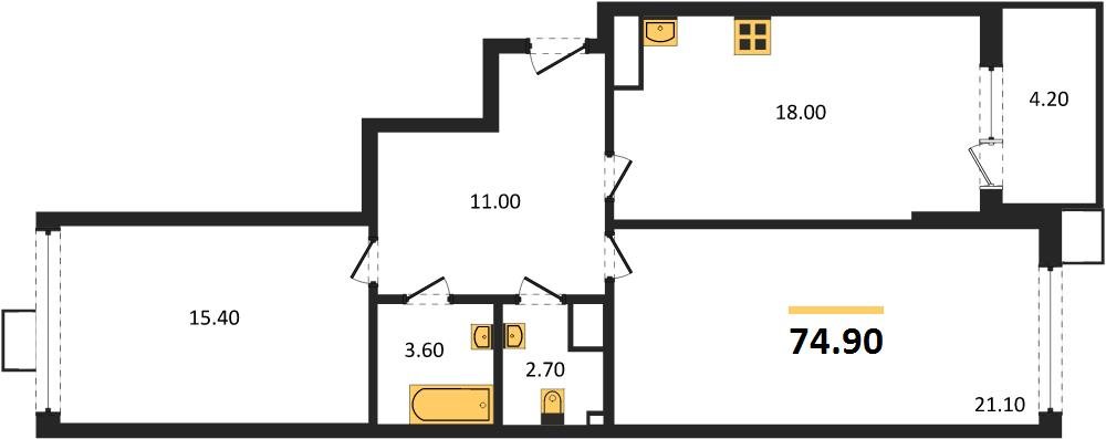 Фото №1: 2-комнатная квартира 74&nbsp;м², 18/18&nbsp;эт. - Краснодар, Прикубанский внутригородской округ, мкр. Парк Победы