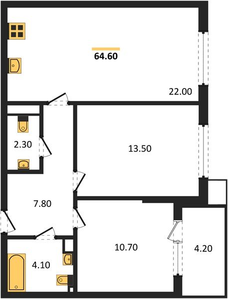 Фото №1: 2-комнатная квартира 64&nbsp;м², 9/18&nbsp;эт. - Краснодар, Прикубанский внутригородской округ, мкр. Парк Победы