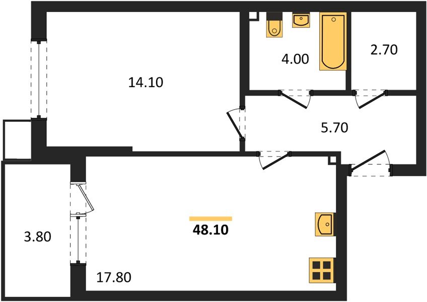 Фото №1: 1-комнатная квартира 48&nbsp;м², 2/18&nbsp;эт. - Краснодар, Прикубанский внутригородской округ, мкр. Парк Победы