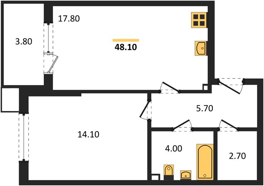 Фото №1: 1-комнатная квартира 48&nbsp;м², 2/18&nbsp;эт. - Краснодар, Прикубанский внутригородской округ, мкр. Парк Победы