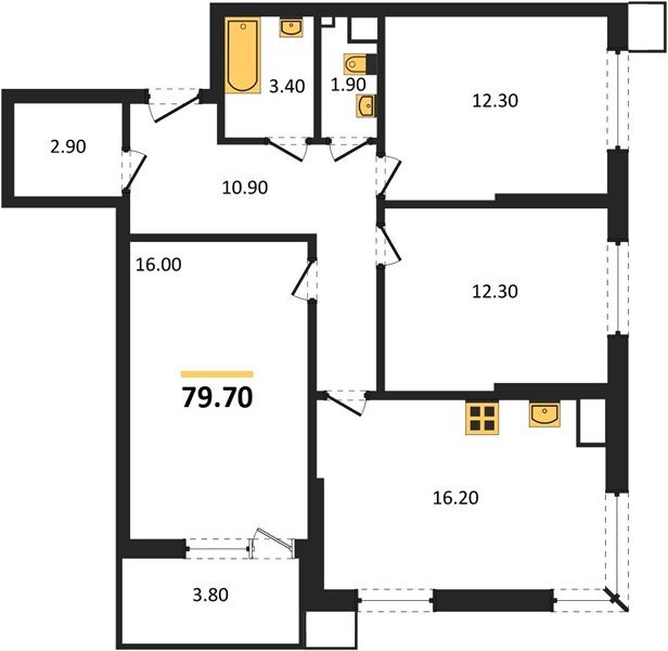 Фото №1: 3-комнатная квартира 79&nbsp;м², 6/18&nbsp;эт. - Краснодар, Прикубанский внутригородской округ, мкр. Парк Победы