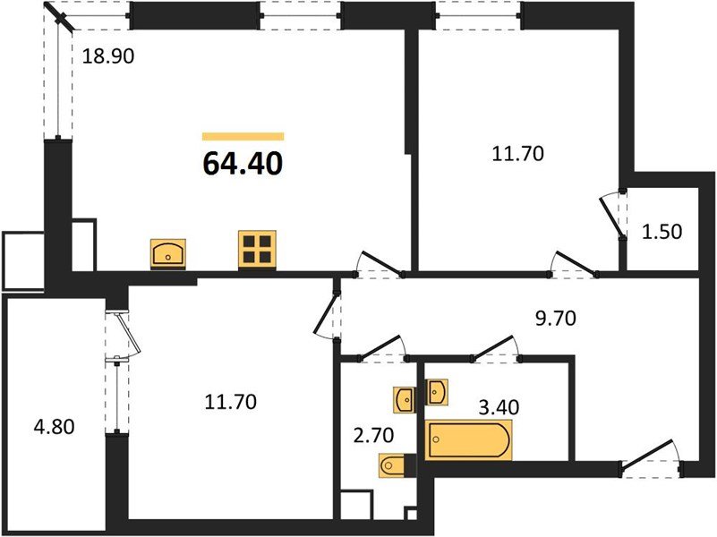 Фото №1: 2-комнатная квартира 64&nbsp;м², 4/18&nbsp;эт. - Краснодар, Прикубанский внутригородской округ, мкр. Парк Победы