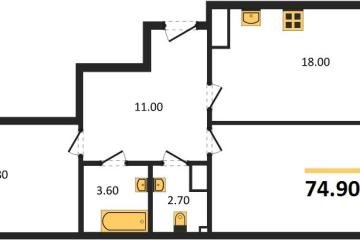 Фото №1: 2-комнатная квартира 74 м², 17/18 эт. - Краснодар, мкр. Парк Победы,