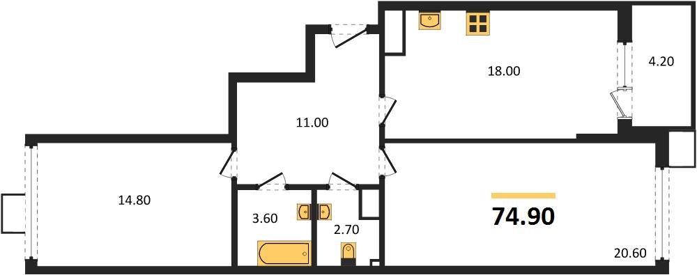 Фото №1: 2-комнатная квартира 74&nbsp;м², 17/18&nbsp;эт. - Краснодар, Прикубанский внутригородской округ, мкр. Парк Победы
