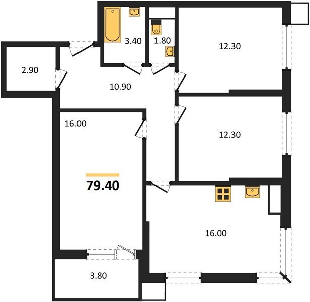 Фото №1: 3-комнатная квартира 79&nbsp;м², 10/18&nbsp;эт. - Краснодар, Прикубанский внутригородской округ, мкр. Парк Победы
