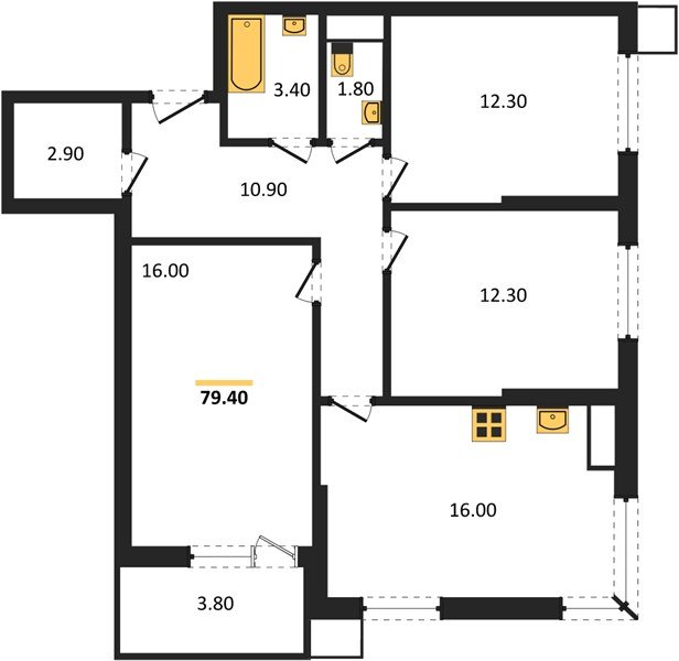 Фото №1: 3-комнатная квартира 79&nbsp;м², 16/18&nbsp;эт. - Краснодар, Прикубанский внутригородской округ, мкр. Парк Победы