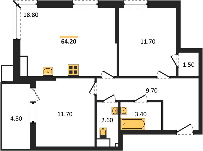 Фото №1: 2-комнатная квартира 64&nbsp;м², 13/18&nbsp;эт. - Краснодар, Прикубанский внутригородской округ, мкр. Парк Победы