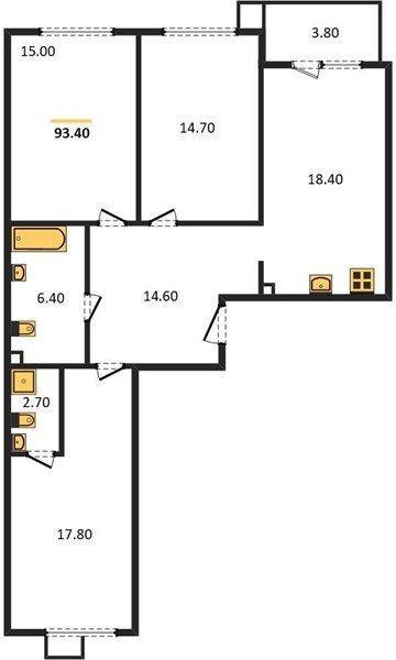 Фото №1: 3-комнатная квартира 93&nbsp;м², 2/9&nbsp;эт. - Краснодар, Прикубанский внутригородской округ, мкр. Парк Победы