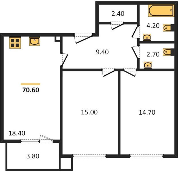 Фото №1: 2-комнатная квартира 70&nbsp;м², 2/9&nbsp;эт. - Краснодар, Прикубанский внутригородской округ, мкр. Парк Победы