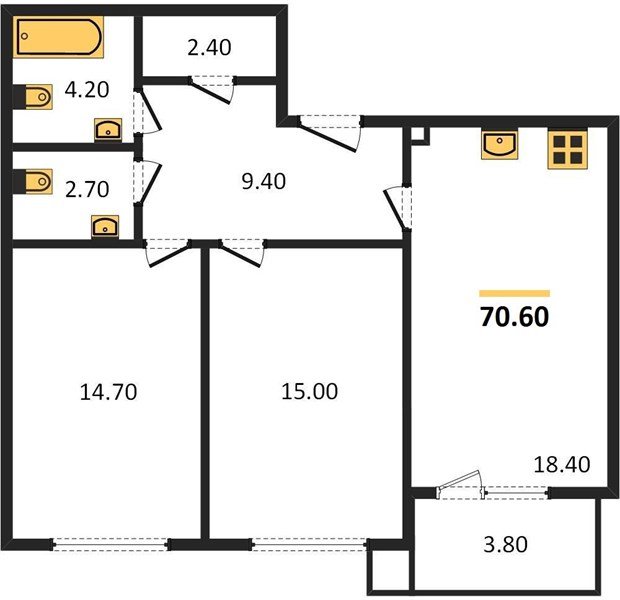 Фото №1: 2-комнатная квартира 70&nbsp;м², 2/9&nbsp;эт. - Краснодар, Прикубанский внутригородской округ, мкр. Парк Победы