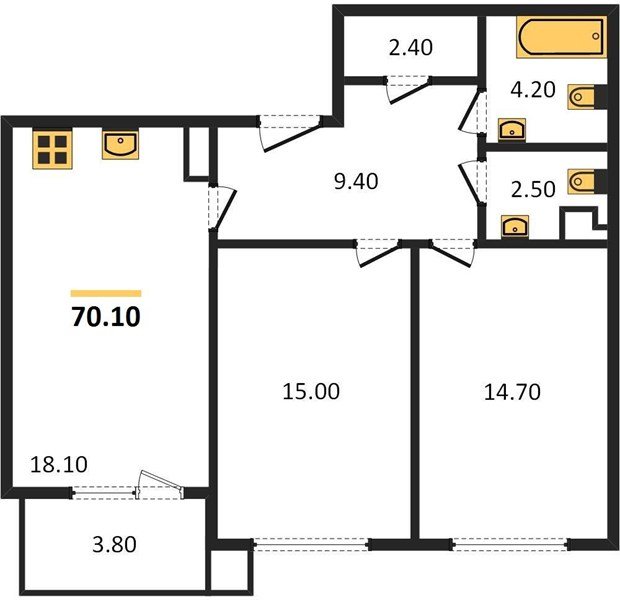 Фото №1: 2-комнатная квартира 70&nbsp;м², 5/9&nbsp;эт. - Краснодар, Прикубанский внутригородской округ, мкр. Парк Победы